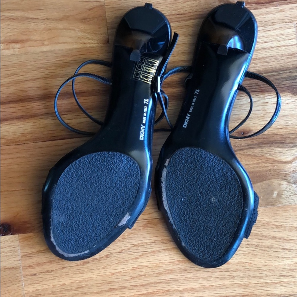 DKNY black ankle-strap heels with crystal jewelry. - Picture 4 of 5